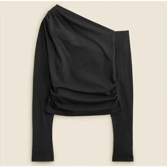 J.Crew Asymmetrical Off The Shoulder Top Stretch Cotton Black Size Small NWT - Picture 1 of 5